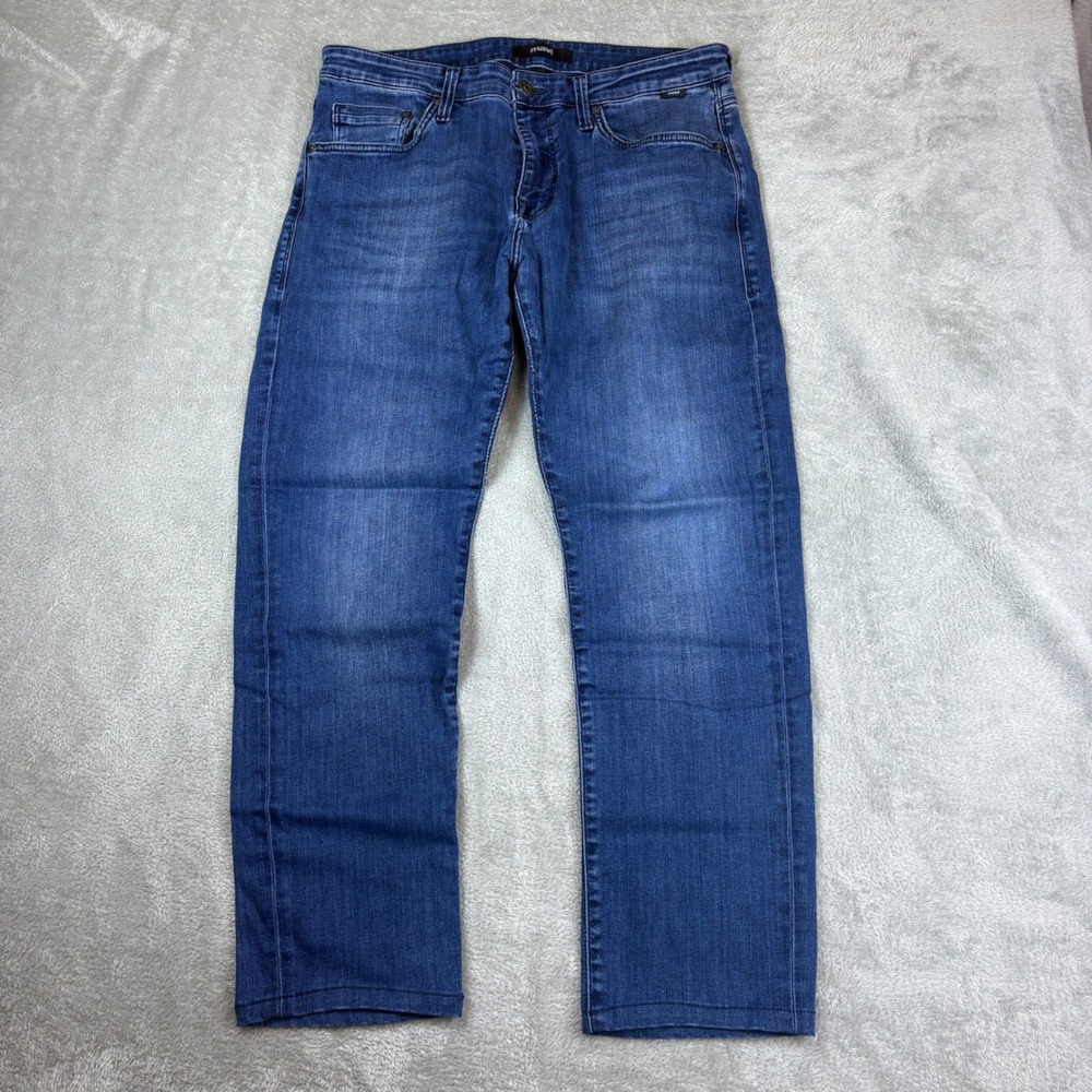 Mavi Jeans Men 33x32 (Fits 33x29) Marcus Slim Straight Blue Whisker Fade Stretch